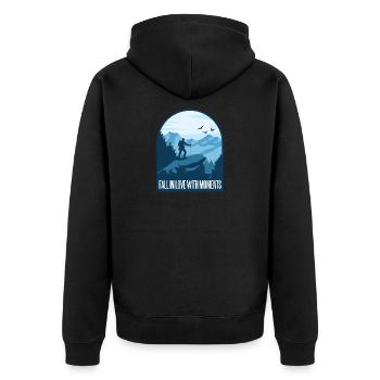 Wandern Bergsteigen Hiking - Unisex Premium Bio Zip Hoodie - Schwarz - Hinten - Nico (187cm)