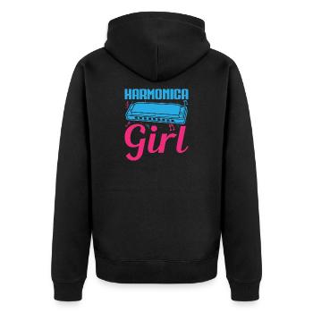 Funny Harmonica Player Girl Harmonica - Unisex Premium Bio Zip Hoodie - Schwarz - Hinten - Nico (187cm)