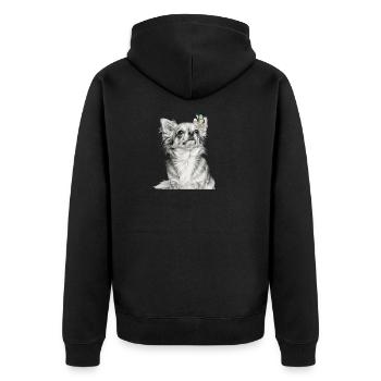 Chihuahua mit Schmetterling Hund Motiv - Unisex Premium Bio Zip Hoodie - Schwarz - Hinten - Nico (187cm)