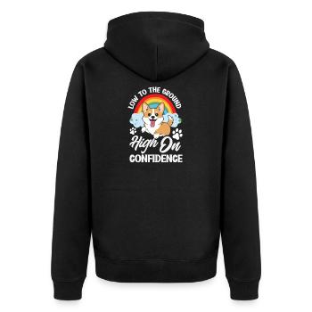 Kurze Beine, Große Einstellung, Corgi - Unisex Premium Bio Zip Hoodie - Schwarz - Hinten - Nico (187cm)