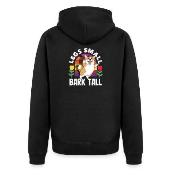 Kurze Beine, Große Einstellung, Corgi - Unisex Premium Bio Zip Hoodie - Schwarz - Hinten - Nico (187cm)