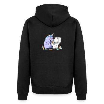 Klo Regenbogen Einhorn - Unisex Premium Bio Zip Hoodie - Schwarz - Hinten - Nico (187cm)