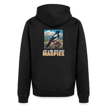 Magpies Magpie - Unisex Premium Organic Zip Hoodie - black - Back - Nico (187cm)