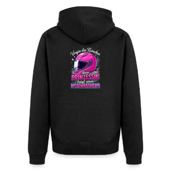 Motorrad Prinzessin Helm Biker Girl Spruch - Unisex Premium Bio Zip Hoodie - Schwarz - Hinten - Nico (187cm)