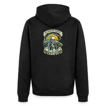 Motorrad Biker Totenkopf lustiger Spruch Zahnfee - Unisex Premium Bio Zip Hoodie - Schwarz - Hinten - Nico (187cm)
