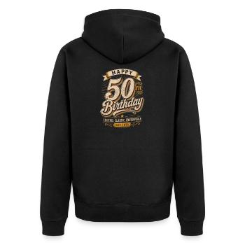Retro 50. Geburtstag Vintage Design - Unisex Premium Bio Zip Hoodie - Schwarz - Hinten - Nico (187cm)