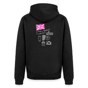 EXANGLIA (Pink + Weiß) - Unisex Premium Bio Zip Hoodie - Schwarz - Hinten - Nico (187cm)