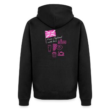 EXANGLIA (Pink + Weißer Text) - Unisex Premium Bio Zip Hoodie - Schwarz - Hinten - Nico (187cm)