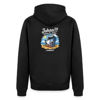  Jahaa mache ich spaeter vielleicht Moewe - Unisex Premium Bio Zip Hoodie - Schwarz - Hinten - Nico (187cm)