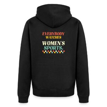 Everybody Watches Women's Sports - Unisex Premium Bio Zip Hoodie - Schwarz - Hinten - Nico (187cm)