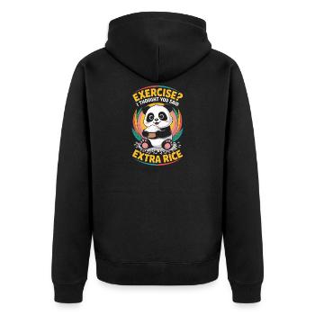 Panda Extra Rice Humor - Unisex Premium Bio Zip Hoodie - Schwarz - Hinten - Nico (187cm)