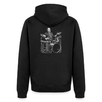 Grover Cleveland spielt Schlagzeug - Unisex Premium Bio Zip Hoodie - Schwarz - Hinten - Nico (187cm)