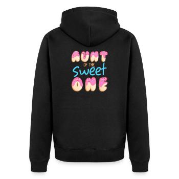 Tante des Süßen - Unisex Premium Bio Zip Hoodie - Schwarz - Hinten - Nico (187cm)