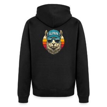 Alpaka Retro Sonnenbrillen Cap - Unisex Premium Bio Zip Hoodie - Schwarz - Hinten - Nico (187cm)