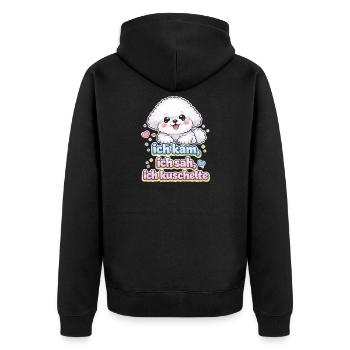 Kuschelhund Spruch Ich kam, ich sah, ich kuschelte - Unisex Premium Bio Zip Hoodie - Schwarz - Hinten - Nico (187cm)