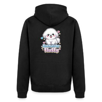 Born to be Fluffy -  niedliches Hunde Design - Unisex Premium Bio Zip Hoodie - Schwarz - Hinten - Nico (187cm)