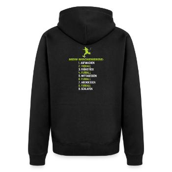 Mein Wochenende: Fußball, Essen, Schlaf - Unisex Premium Bio Zip Hoodie - Schwarz - Hinten - Nico (187cm)
