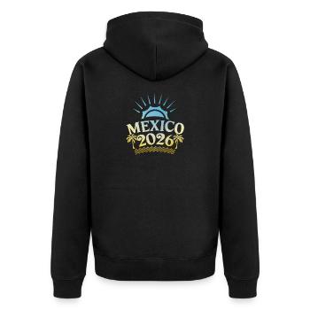Mexiko 2026 Bunt - Unisex Premium Bio Zip Hoodie - Schwarz - Hinten - Nico (187cm)