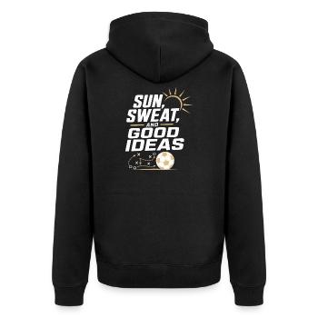 Sun, sweat and good ideas - Unisex Premium Organic Zip Hoodie - black - Back - Nico (187cm)