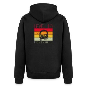 Level 10 Freigeschaltet Gaming - Unisex Premium Bio Zip Hoodie - Schwarz - Hinten - Nico (187cm)
