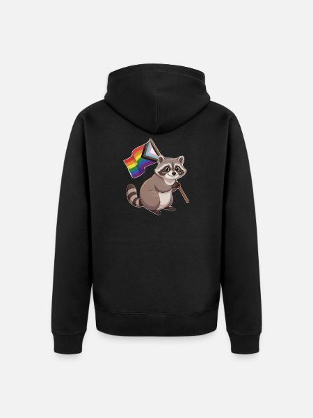 LGBTQ-Pride-Monat – Lustiger Pride-Waschbär - Unisex Premium Bio Zip Hoodie - Schwarz