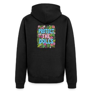 LGBTQ-Pride-Monat – Schützt die Puppen - Unisex Premium Bio Zip Hoodie - Schwarz - Hinten - Nico (187cm)