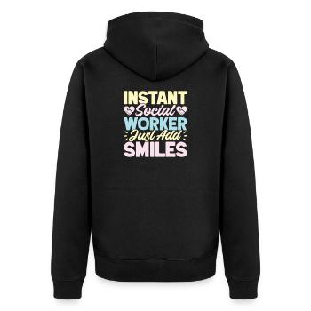 Social Worker Quota Just Add Smiles Social Work - Unisex Premium Organic Zip Hoodie - black - Back - Nico (187cm)