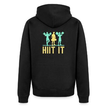Fitness Fanatics Hiit It Calisthenics Gym - Unisex Premium Bio Zip Hoodie - Schwarz - Hinten - Nico (187cm)