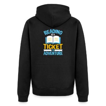 Reading is a ticket to adventures - Unisex Premium Organic Zip Hoodie - black - Back - Nico (187cm)