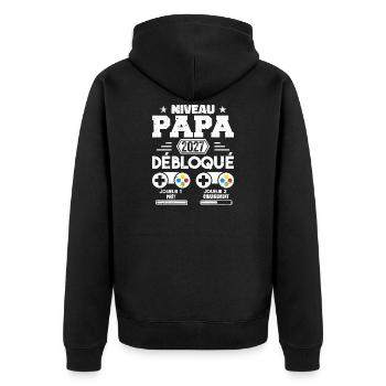 Niveau Papa Débloqué Futur Père 2027 Papa Cadeau - Veste à capuche bio Premium Unisexe - noir - Dos - Nico (187cm)