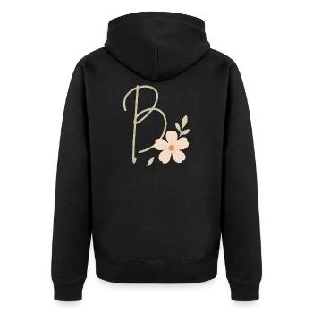 B Floral: Initial with Coral Flower - Unisex Premium Organic Zip Hoodie - black - Back - Nico (187cm)