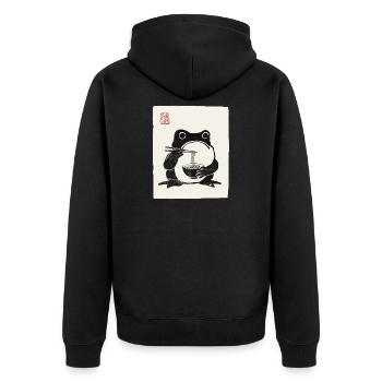Japanese Grumpy Frog Ramen Noodle Feast - Unisex Premium Organic Zip Hoodie - black - Back - Nico (187cm)