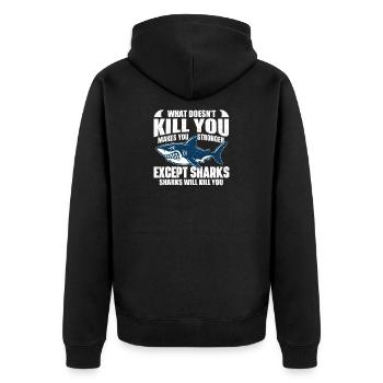 Sharks Will Kill You Funny Ocean Humor - Unisex Premium Bio Zip Hoodie - Schwarz - Hinten - Nico (187cm)