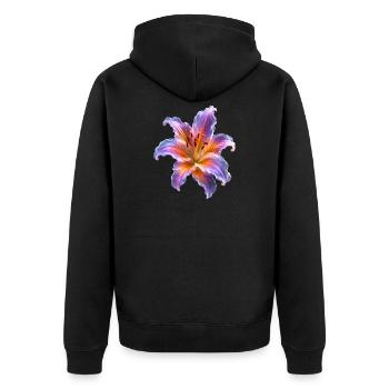 Leuchtende Lilie Abstraktes Florales Kunst  Motiv - Unisex Premium Bio Zip Hoodie - Schwarz - Hinten - Nico (187cm)