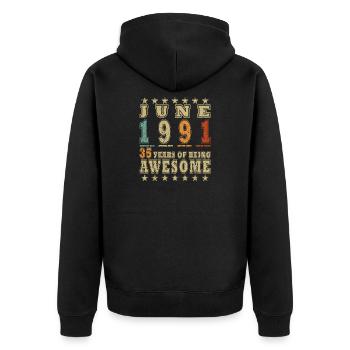 35. Geburtstag Geschenk Mann Oldtimer Juni 1991 - Unisex Premium Bio Zip Hoodie - Schwarz - Hinten - Nico (187cm)