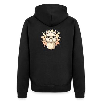 Alpaca Smile Paint Splash - Unisex Premium Organic Zip Hoodie - black - Back - Nico (187cm)