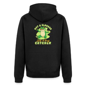 Frog Catcher Not A Slacker Just A Catcher Frog - Unisex Premium Organic Zip Hoodie - black - Back - Nico (187cm)
