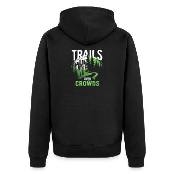 Trails Over Crowds Langsames Wandern - Unisex Premium Bio Zip Hoodie - Schwarz - Hinten - Nico (187cm)