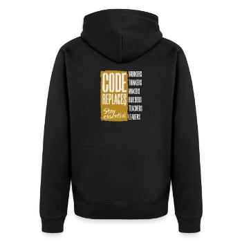 Anti AI Industrial Revolution - Unisex Premium Bio Zip Hoodie - Schwarz - Hinten - Nico (187cm)