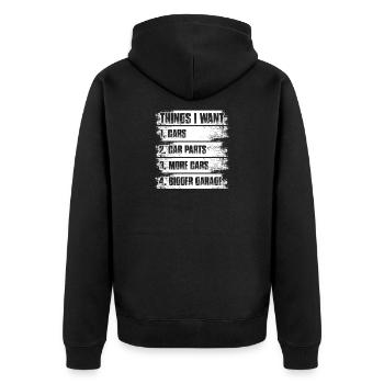 Things i want Car lover car guy mechanic - Unisex Premium Bio Zip Hoodie - Schwarz - Hinten - Nico (187cm)