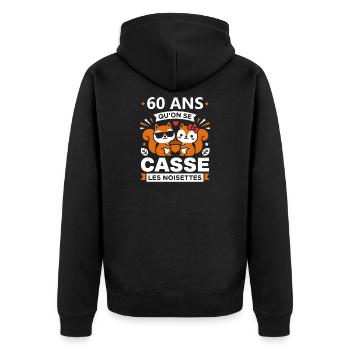 60 Ans Cassé les Noisettes - Veste à capuche bio Premium Unisexe - noir - Dos - Nico (187cm)