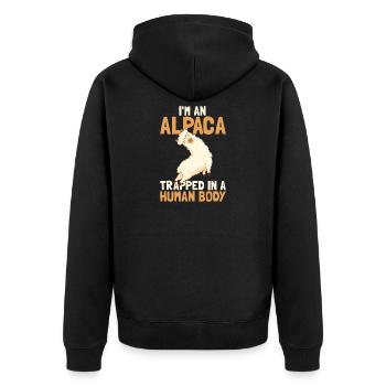 Alpaga piégé dans un corps humain - Veste à capuche bio Premium Unisexe - noir - Dos - Nico (187cm)