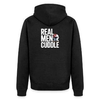 Real Men Cuddle Brazilian Jiu Jitsu MMA Judo BJJ - Unisex Premium Bio Zip Hoodie - Schwarz - Hinten - Nico (187cm)