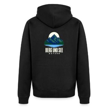 Berg und See Bayern Mountain Lake Bavaria Heimatli - Unisex Premium Bio Zip Hoodie - Schwarz - Hinten - Nico (187cm)