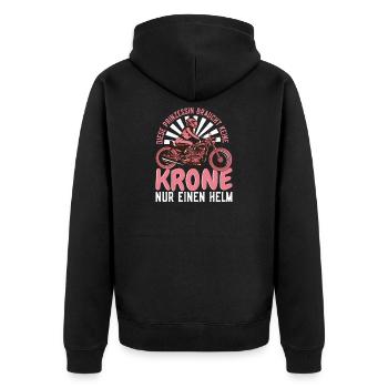 Prinzessin auf Motorrad – Nur Helm keine Krone - Unisex Premium Bio Zip Hoodie - Schwarz - Hinten - Nico (187cm)