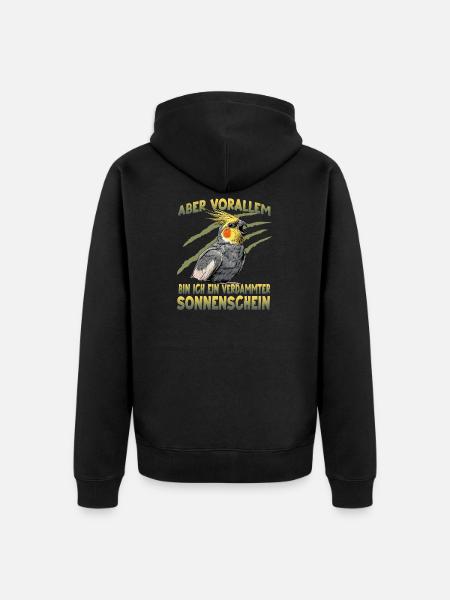 Nymphensittich Cockatiel exotischer Papagei - Unisex Premium Bio Zip Hoodie - Schwarz