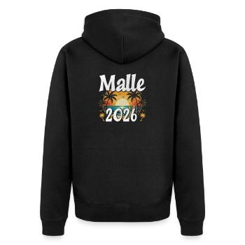 Malle 2026 - Unisex Premium Bio Zip Hoodie - Schwarz - Hinten - Nico (187cm)