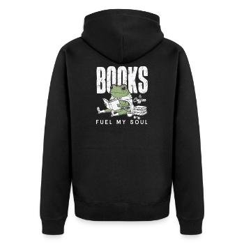 Bücherfrosch & Kaffee Bücherwurm Leseratte Buch - Unisex Premium Bio Zip Hoodie - Schwarz - Hinten - Nico (187cm)
