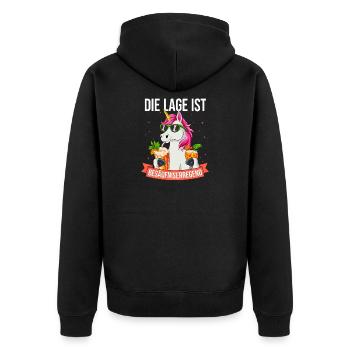 Einhorn Die Lage ist besäufniserregend - Unisex Premium Bio Zip Hoodie - Schwarz - Hinten - Nico (187cm)
