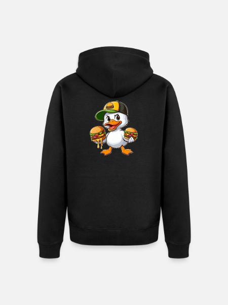 Funny Duck Hamburger Fast Food Drawing - Unisex Premium Organic Zip Hoodie - black